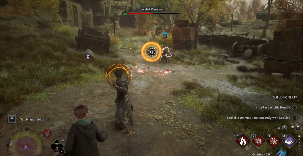 Волшебник атакует Loyalist Warrior на лесной дороге