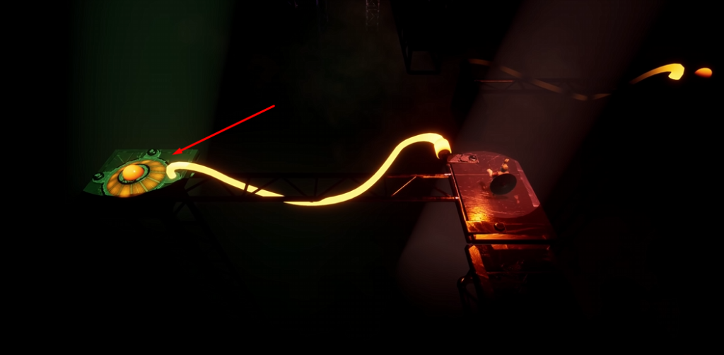 Светящийся кабель соединяет зелёную панель и механизм в темноте