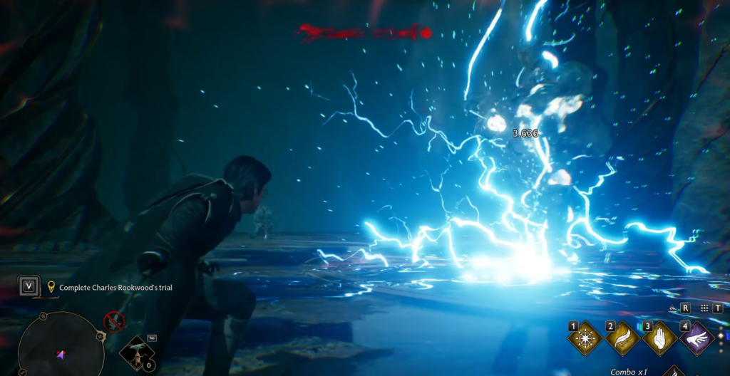 Персонаж Hogwarts Legacy уклоняется от молнии в пещере