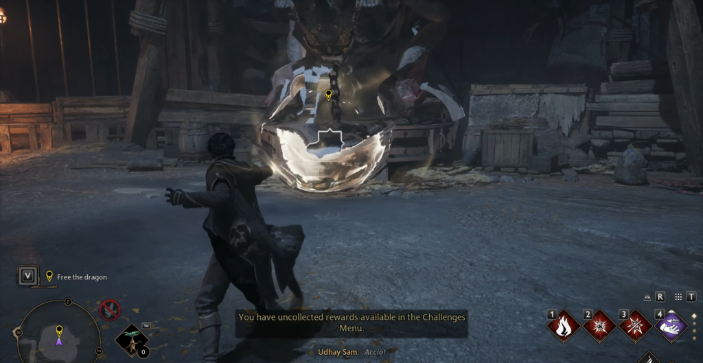 Удай Сэм применяет Акцио в Hogwarts Legacy в пещере