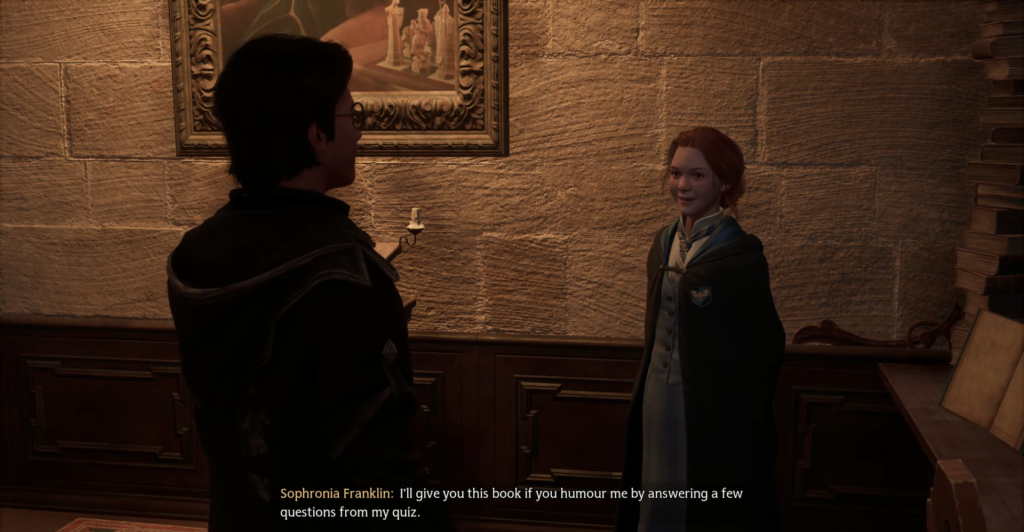 Софрония Франклин разговаривает с учеником в Хогвартсе