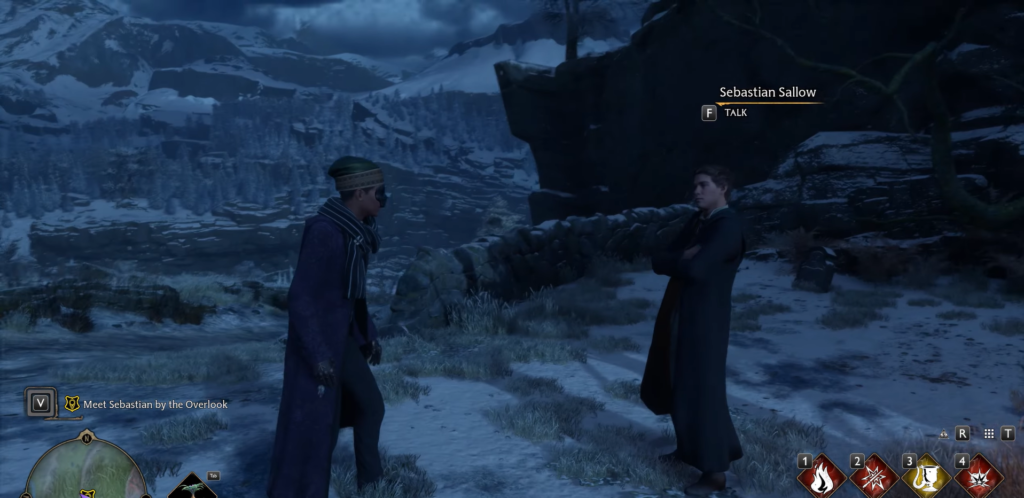 Себастьян Сэллоу разговаривает с учеником на заснеженной горе