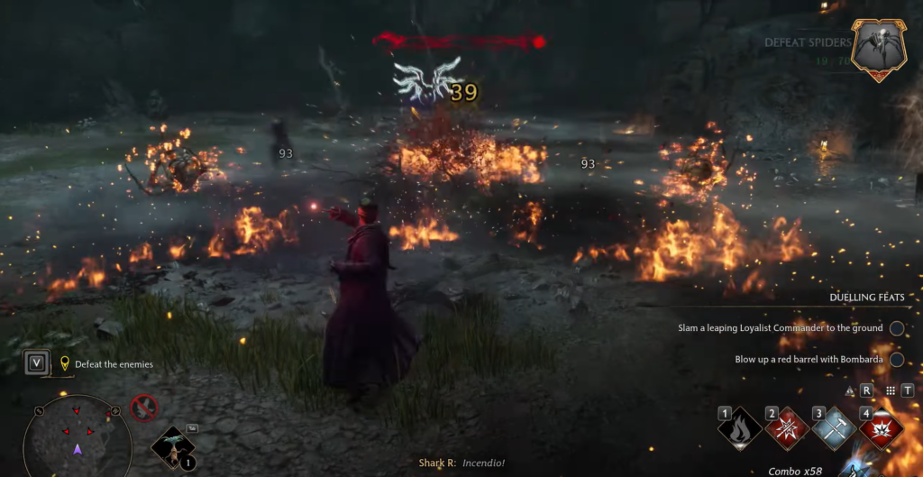 Волшебник применяет Инсендио в бою в Hogwarts Legacy