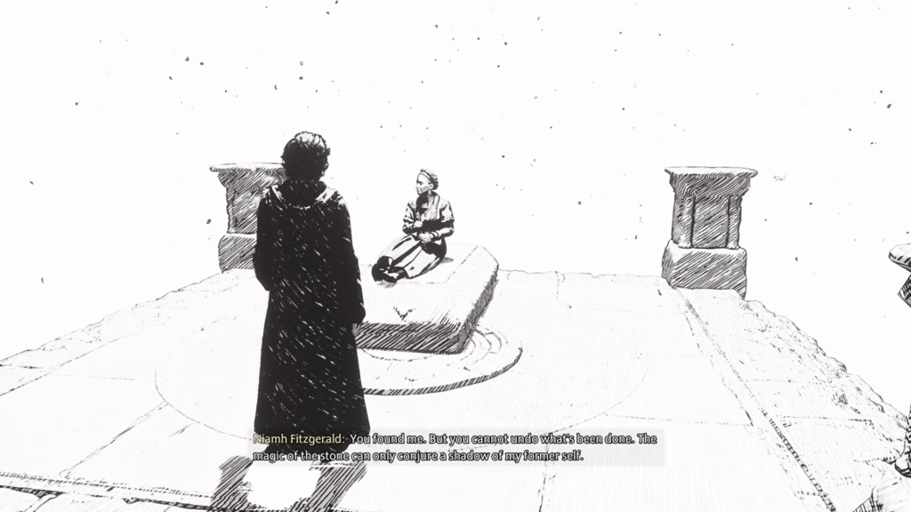 Персонаж стоит перед Ниам Фицджеральд на платформе