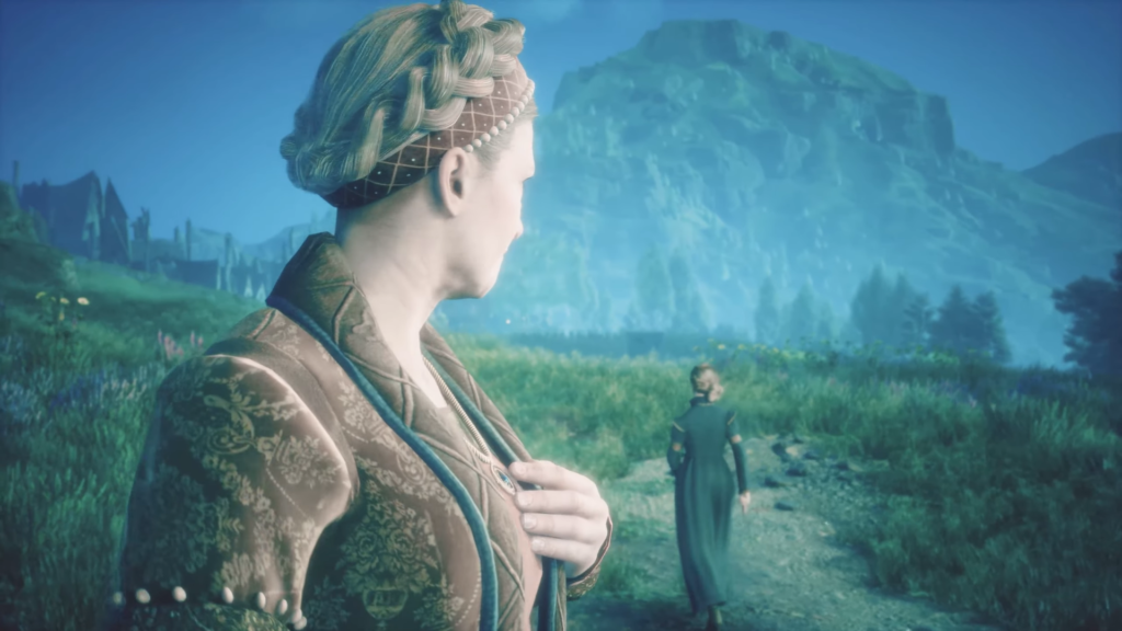 Женщина смотрит на идущую по тропе женщину в поле