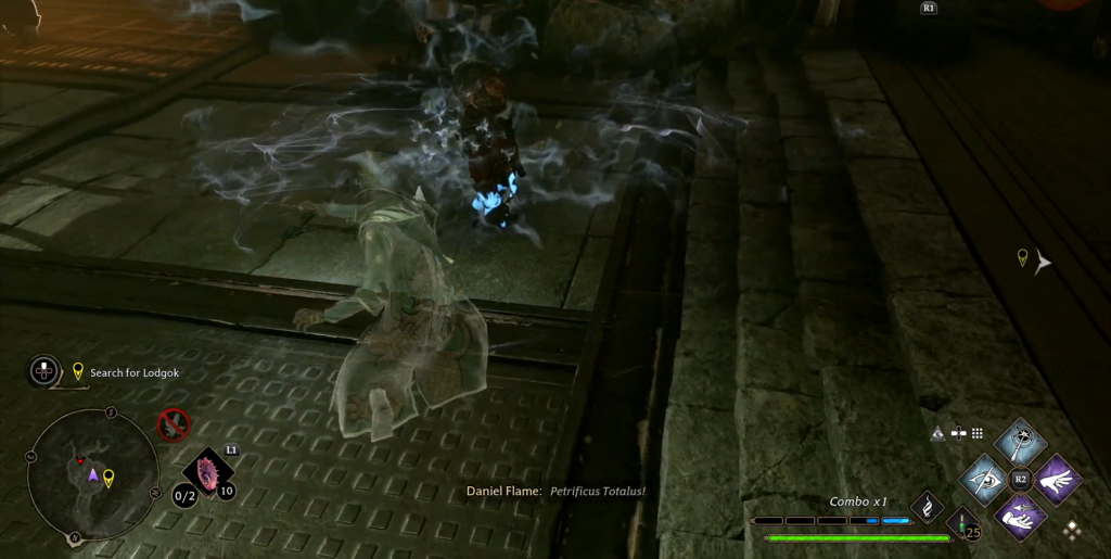 Дэниел Флейм из Hogwarts Legacy колдует в подземелье