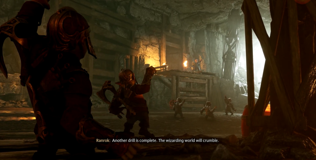 Ранрок из Hogwarts Legacy сражается с гоблинами в шахте