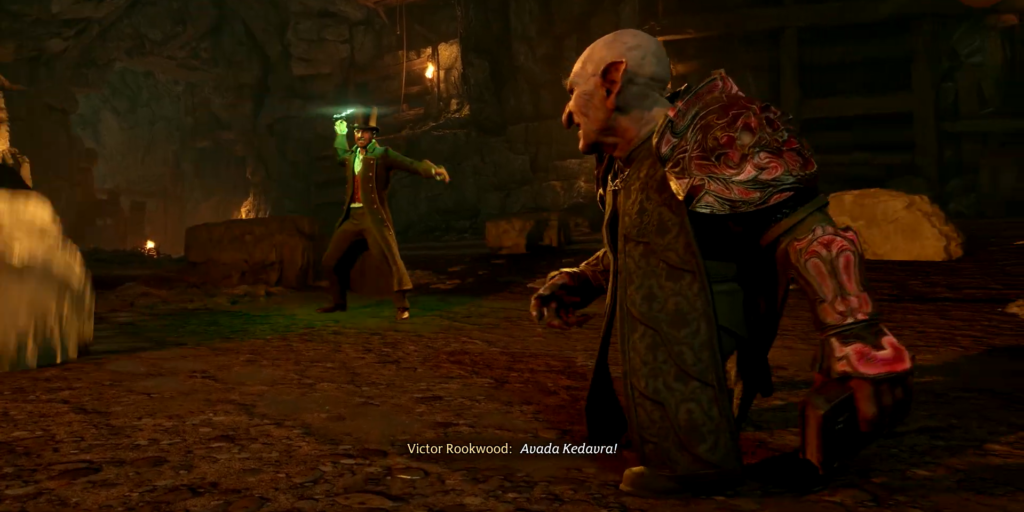 Виктор Руквуд колдует в пещере Hogwarts Legacy