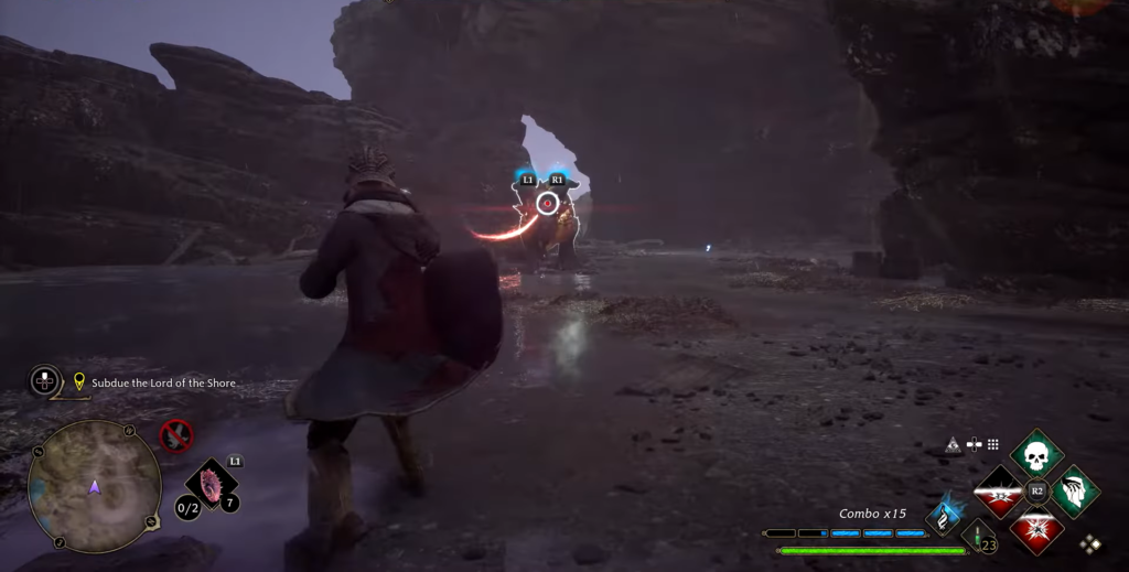 Волшебник сражается с монстром на берегу, Hogwarts Legacy