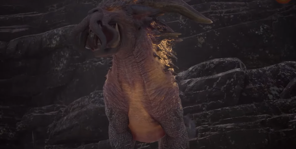 Дракон рычит на каменных ступенях в темноте