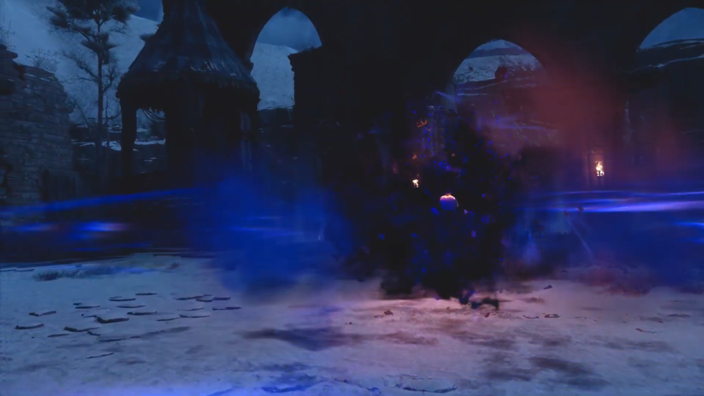 Черный дым взрывается в каменных руинах ночью