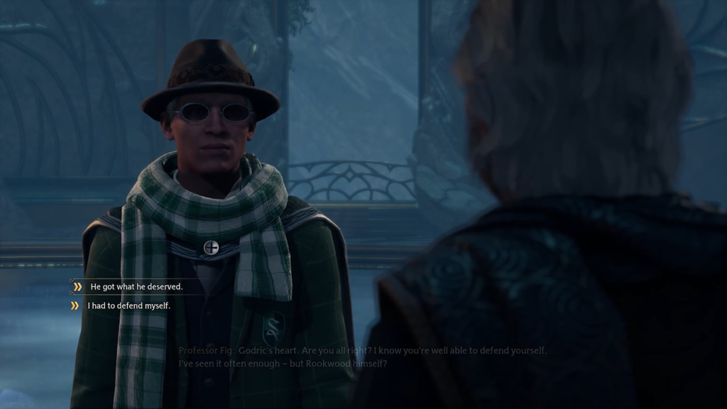 Студент Хогвартса разговаривает с профессором Фигом в зале