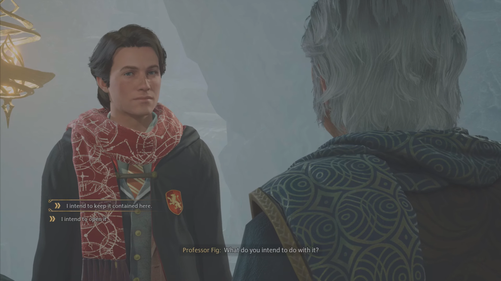 Студент Хогвартса разговаривает с профессором Фигом в пещере