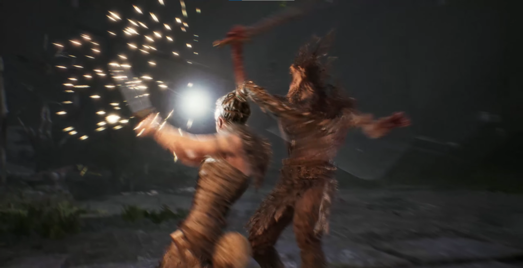 Сенуа из Hellblade сражается с врагом ночью