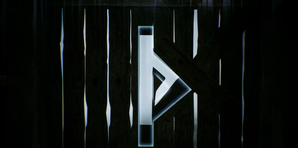 Серебристая руна на чёрном деревянном фоне