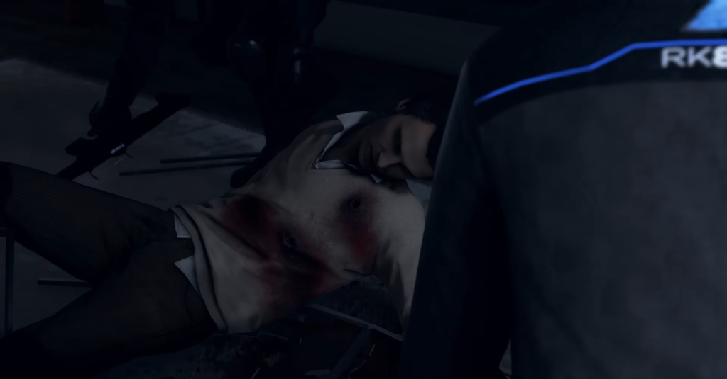 Раненый мужчина лежит на полу рядом с креслом