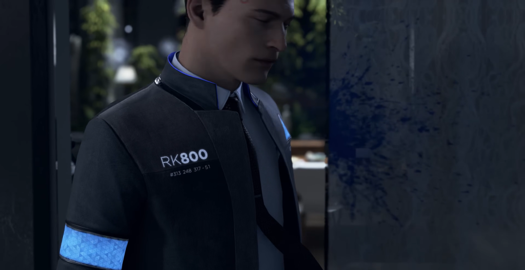 Коннор RK800 из Detroit: Become Human стоит у стены