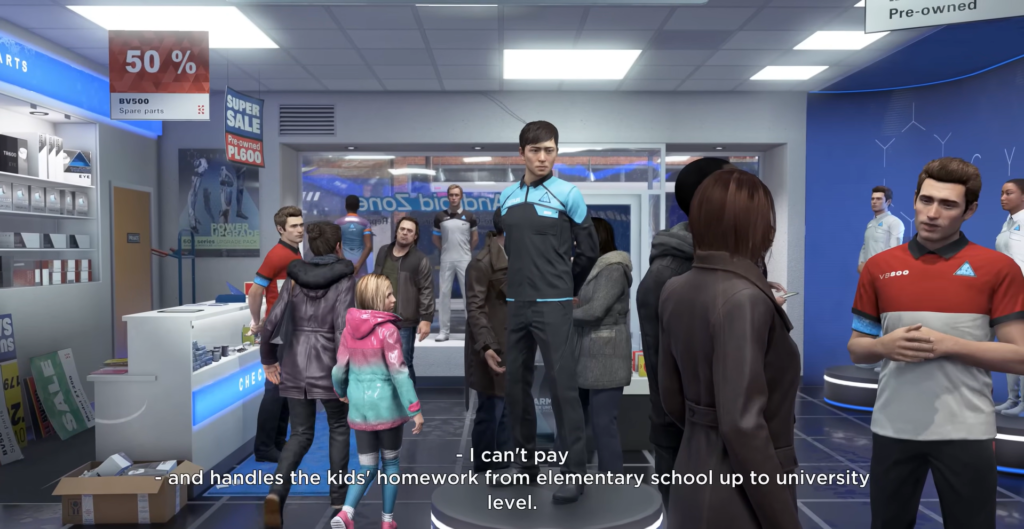 Покупатели стоят в магазине андроидов Detroit: Become Human