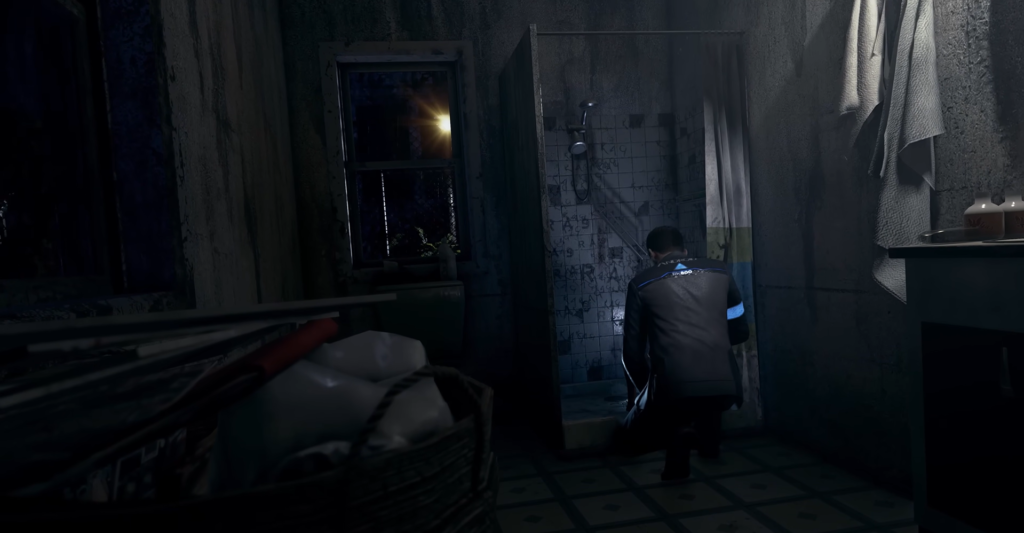 Коннор из Detroit: Become Human осматривает душ в ванной