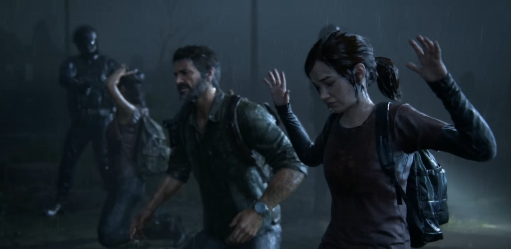Элли и Джоэл из The Last of Us сдаются под дождём