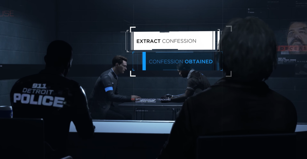 Коннор из Detroit: Become Human допрашивает подозреваемого в участке