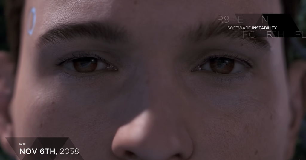 Крупный план лица андроида смотрит вперед