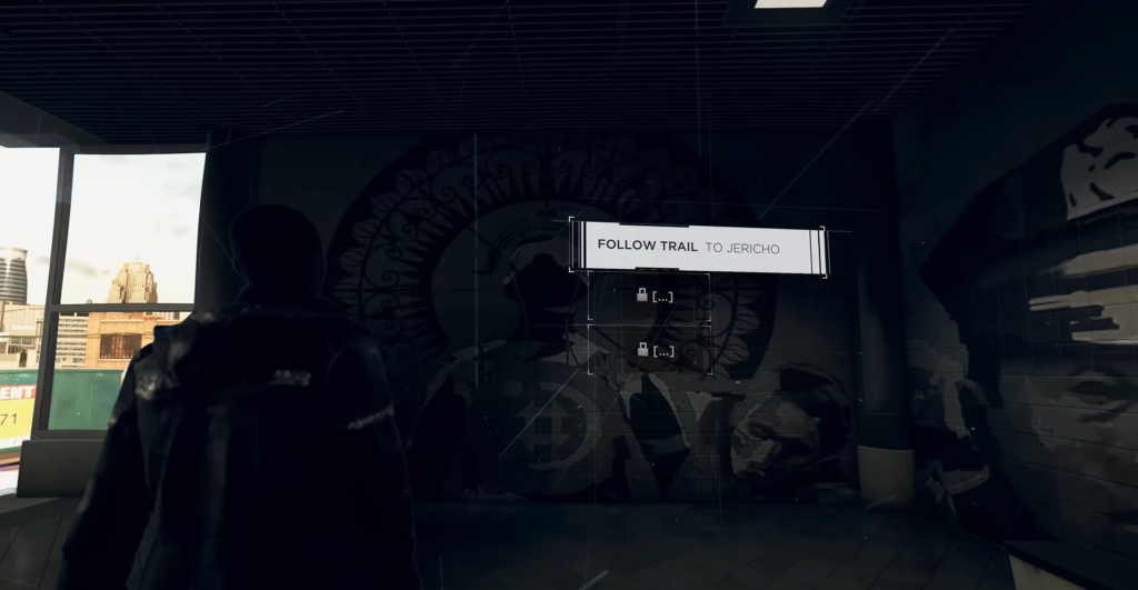 Маркус из Detroit: Become Human смотрит на граффити в комнате