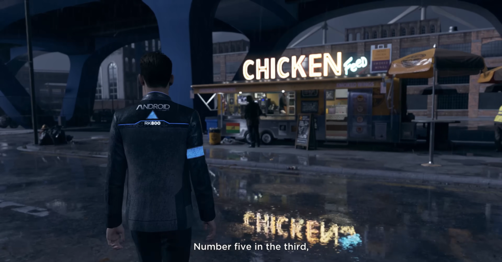 Коннор из Detroit: Become Human идет к киоску Chicken Feed