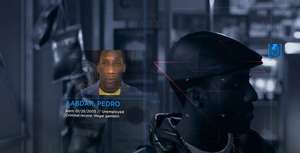 Сканер распознаёт лицо мужчины в помещении