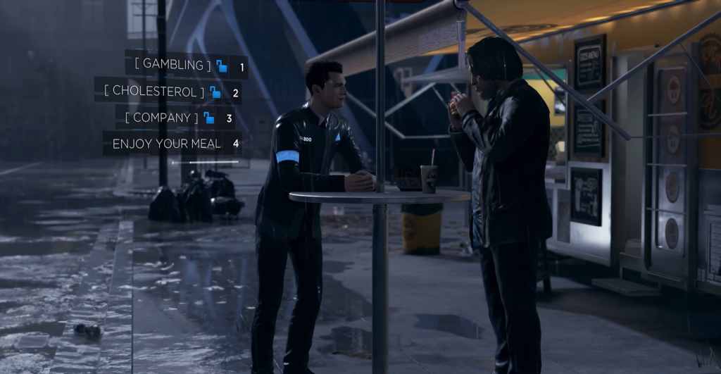 Коннор из Detroit: Become Human разговаривает у киоска ночью