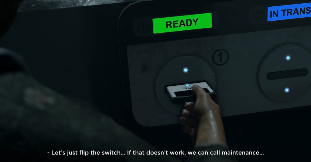 Рука вставляет карту в панель управления, READY зелёный