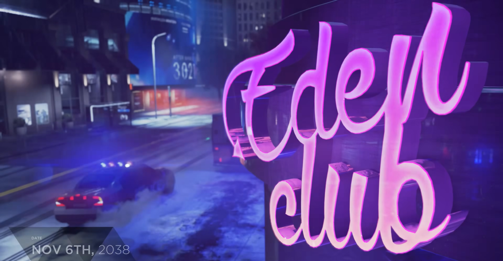 Неоновая вывеска Eden club на ночной улице