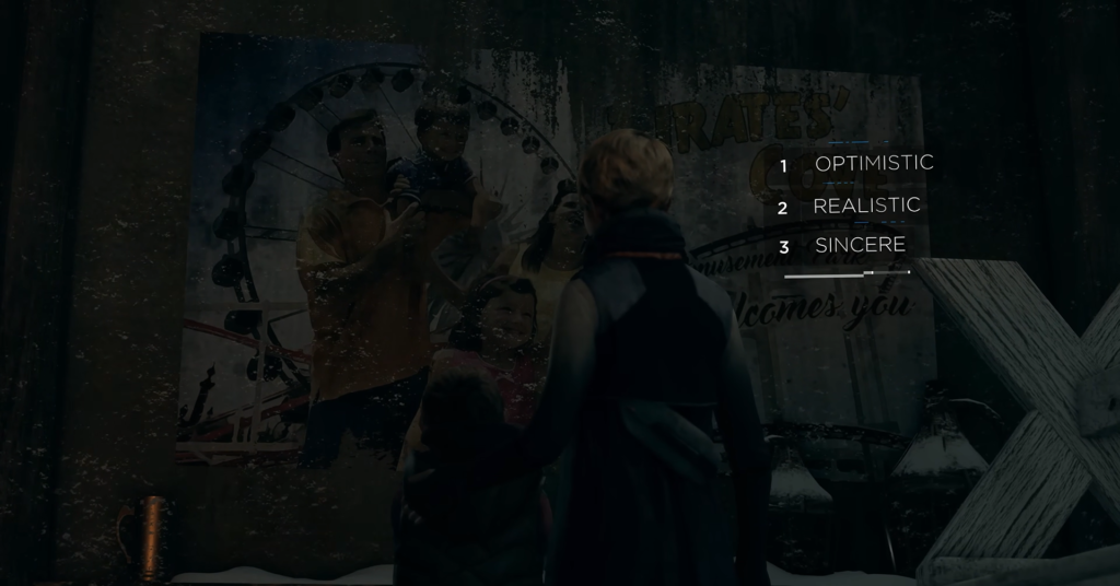 Девочка смотрит на плакат в темной комнате