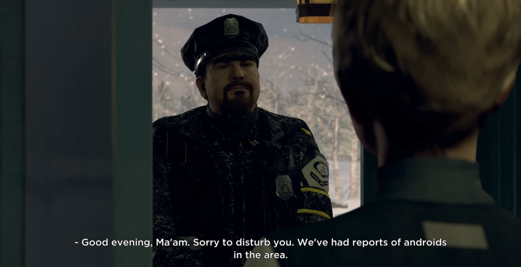 Полицейский разговаривает у двери в Detroit: Become Human