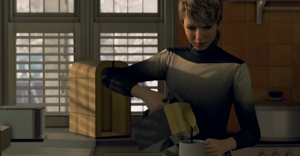 Кара из Detroit: Become Human наливает кофе на кухне