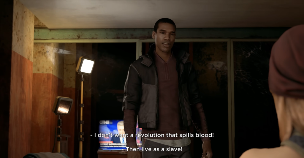 Маркус из Detroit: Become Human спорит в комнате