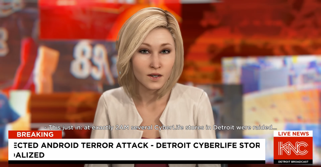 Ведущая новостей KNC говорит в студии Detroit: Become Human