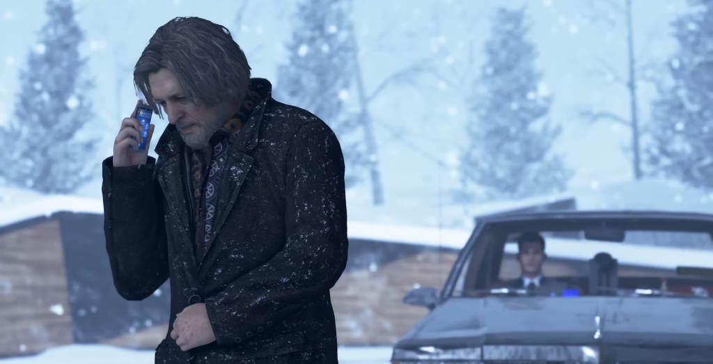 Хэнк Андерсон из Detroit: Become Human говорит по телефону в снегу