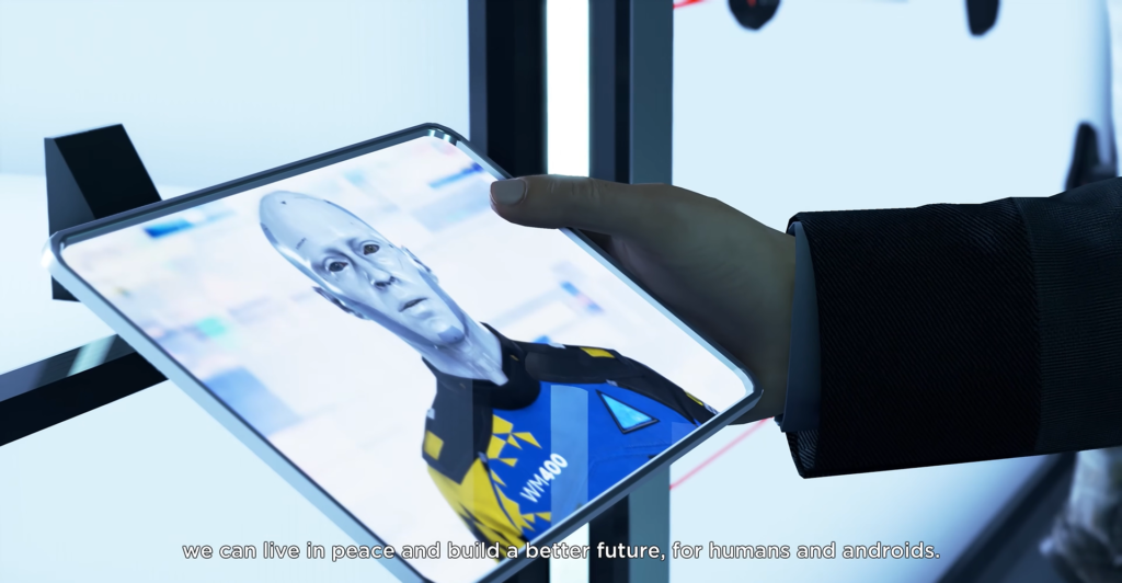 Рука держит планшет с андроидом Маркус Detroit: Become Human