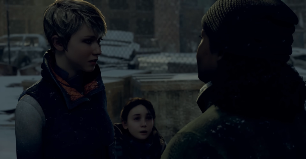 Две женщины разговаривают на заснеженной улице