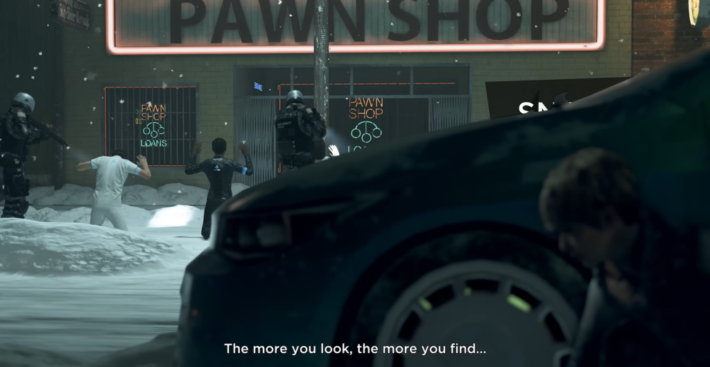 Полицейские задерживают людей у ломбарда в снегу