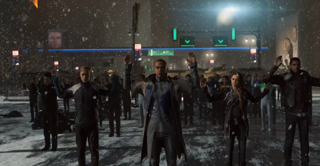 Маркус Detroit: Become Human поднимает руки на улице