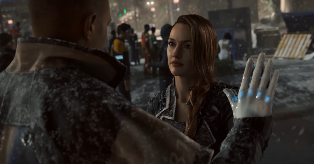 Кара из Detroit: Become Human поднимает руку на улице