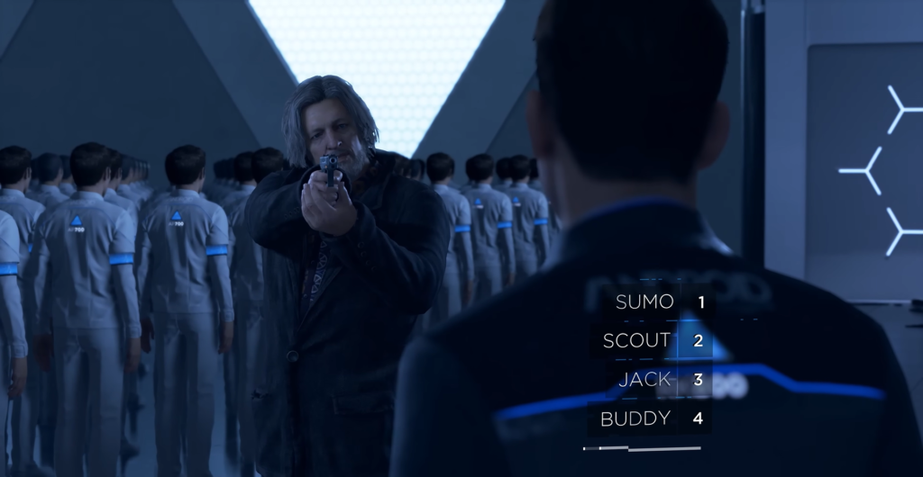 Хэнк Андерсон целится пистолетом в Коннора, Detroit: Become Human