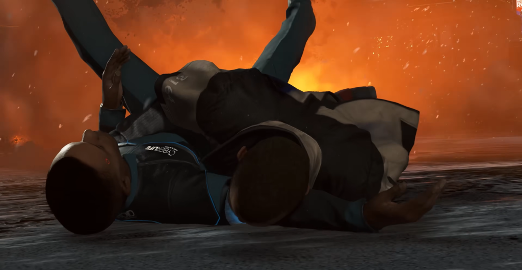 Коннор из Detroit: Become Human лежит на земле