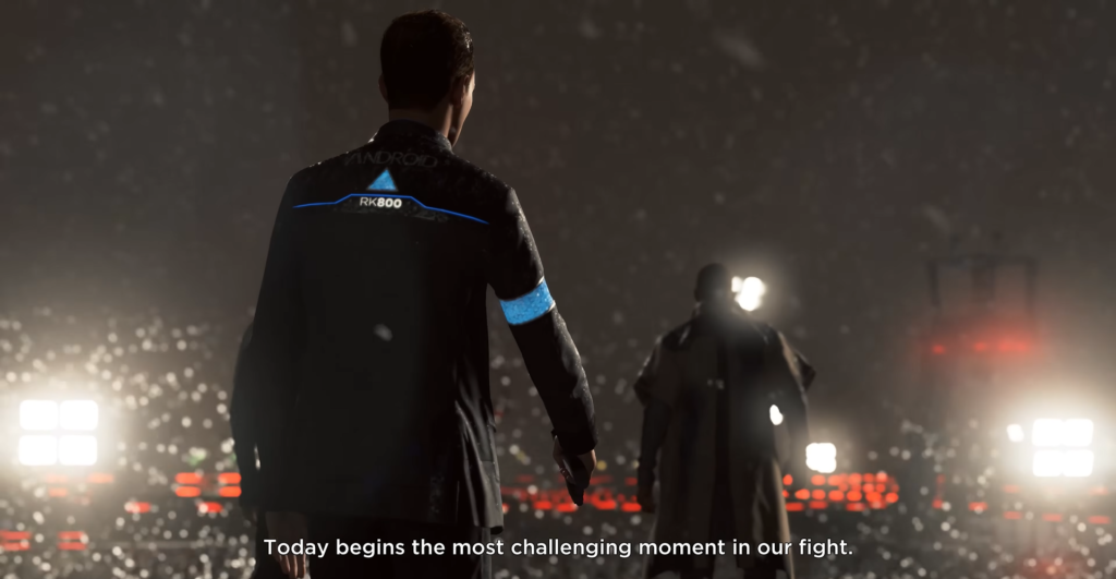 Коннор RK800 из Detroit: Become Human идет по снегу