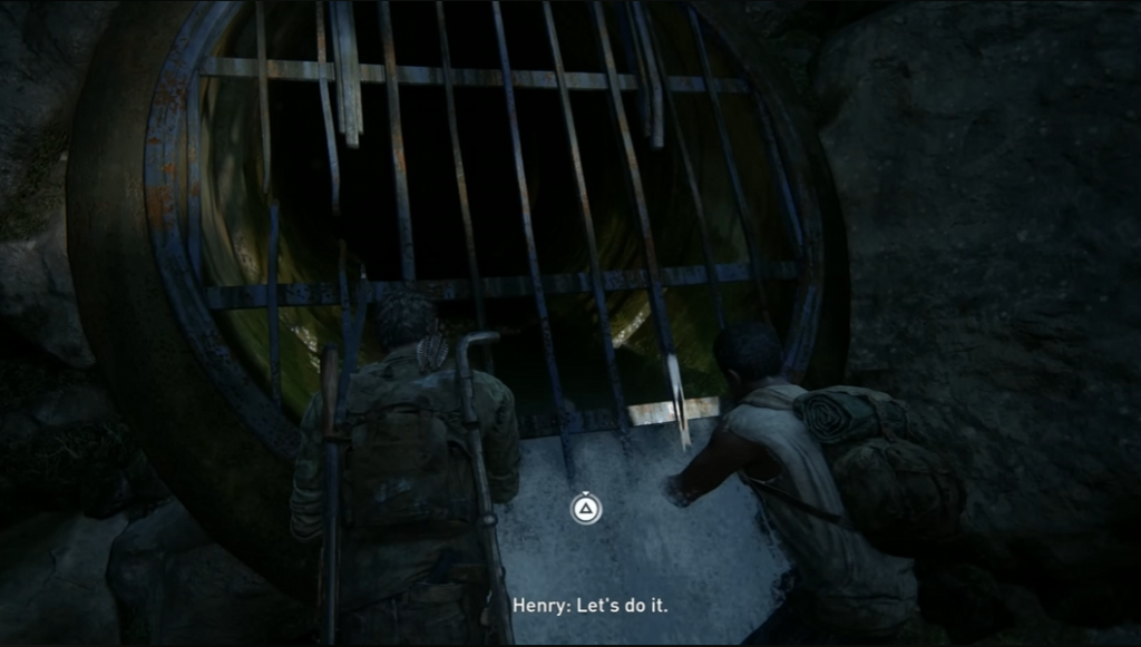 Джоэл и Генри открывают решётку в тоннеле The Last of Us