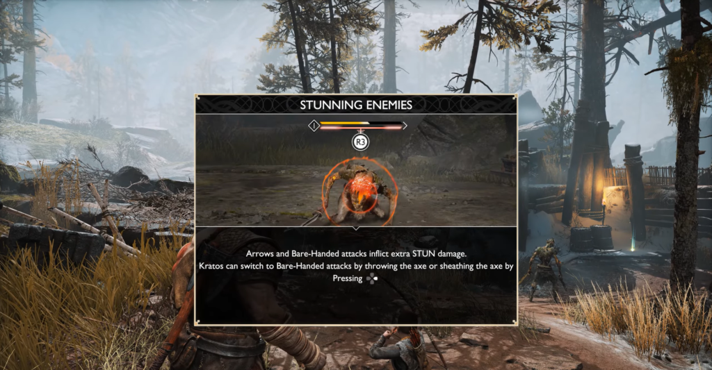 Подсказка God of War о оглушении врагов в лесу