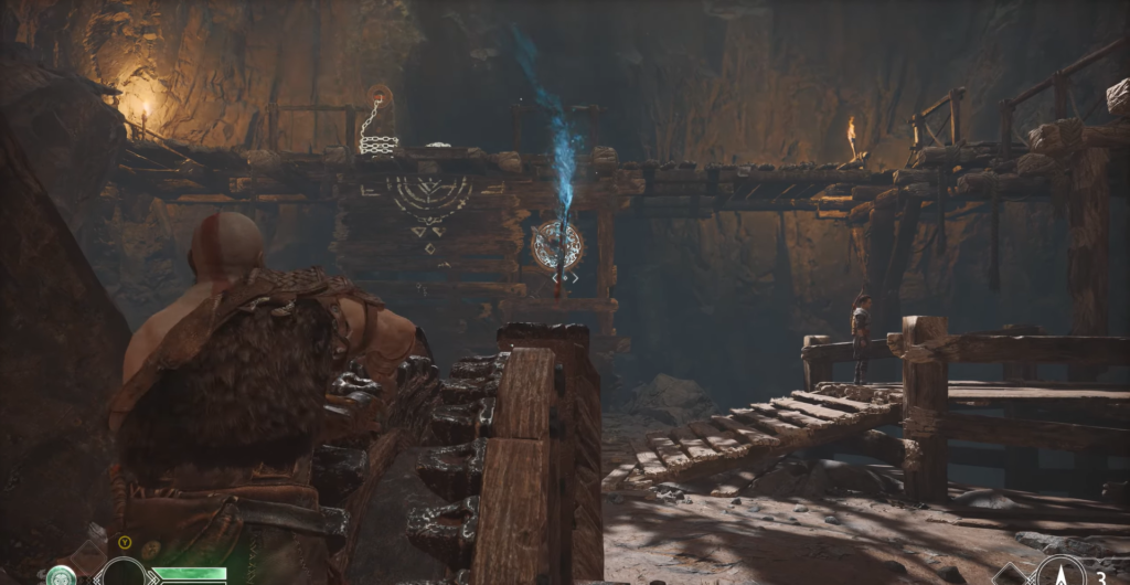 First-person shotgun firing at red enemy in lab