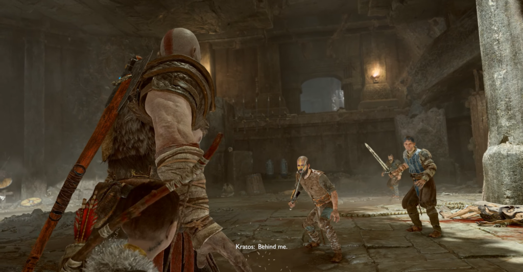 Player holding axe in industrial corridor, Atomic Heart